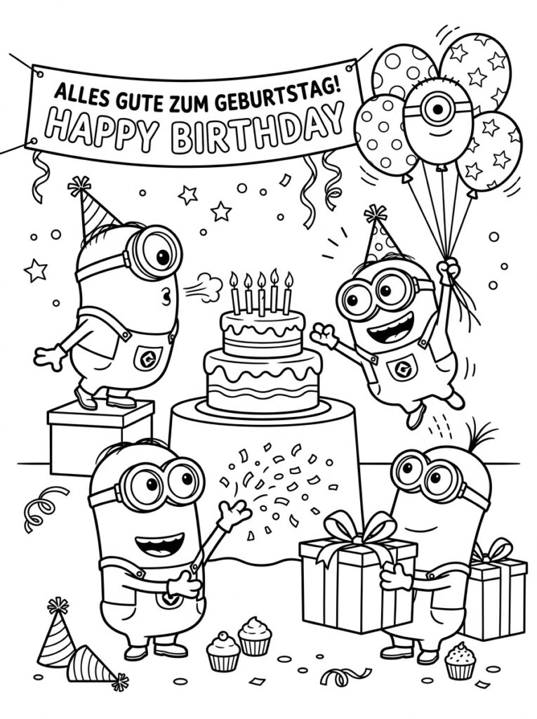 Minions verjaardag Kleurplaten (Gratis PDF Printables) 29 - gratis kleurplaat om te printen