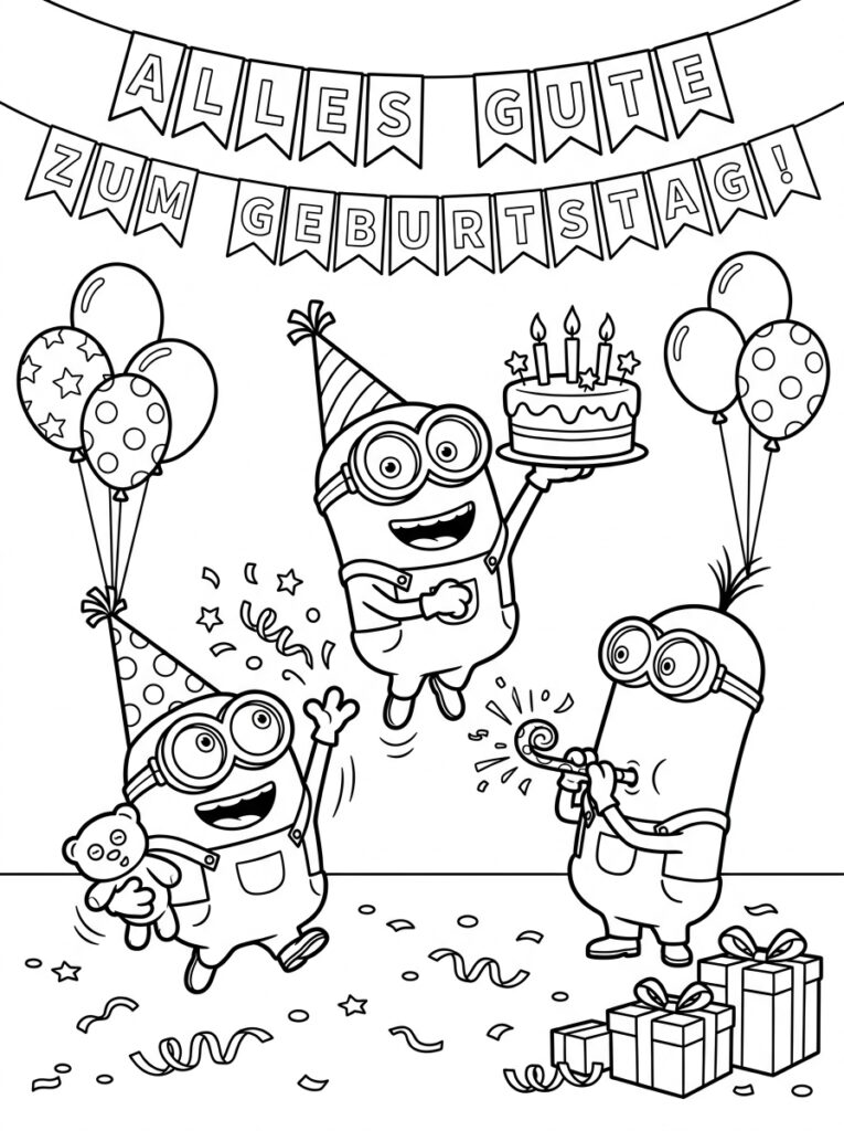 Minions verjaardag Kleurplaten (Gratis PDF Printables) 31 - gratis kleurplaat om te printen