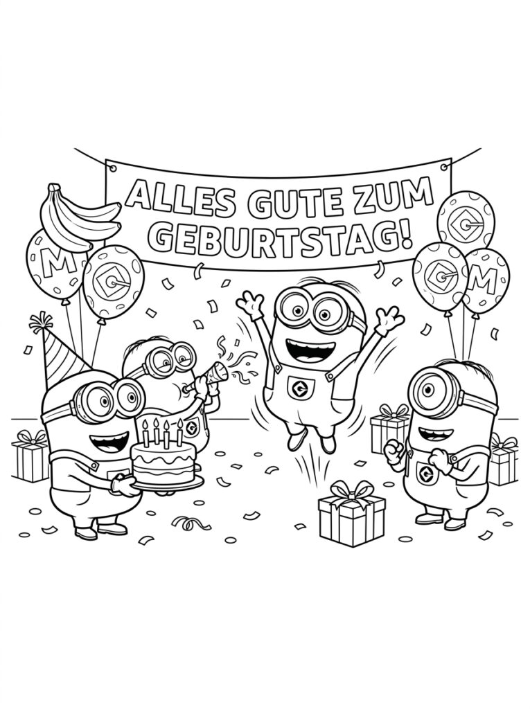 Minions verjaardag Kleurplaten (Gratis PDF Printables) 32 - gratis kleurplaat om te printen