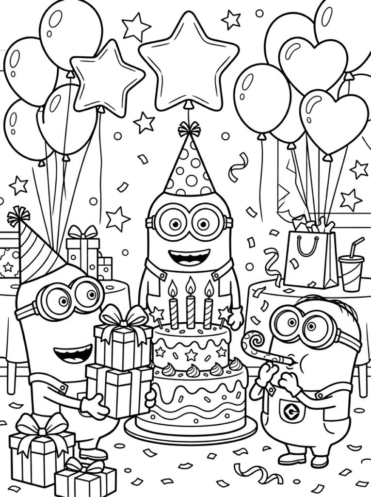 Minions verjaardag Kleurplaten (Gratis PDF Printables) 33 - gratis kleurplaat om te printen