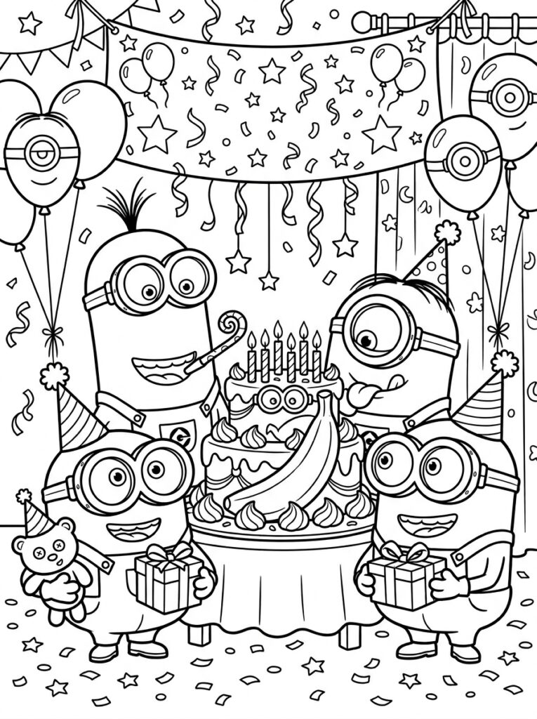 Minions verjaardag Kleurplaten (Gratis PDF Printables) 34 - gratis kleurplaat om te printen