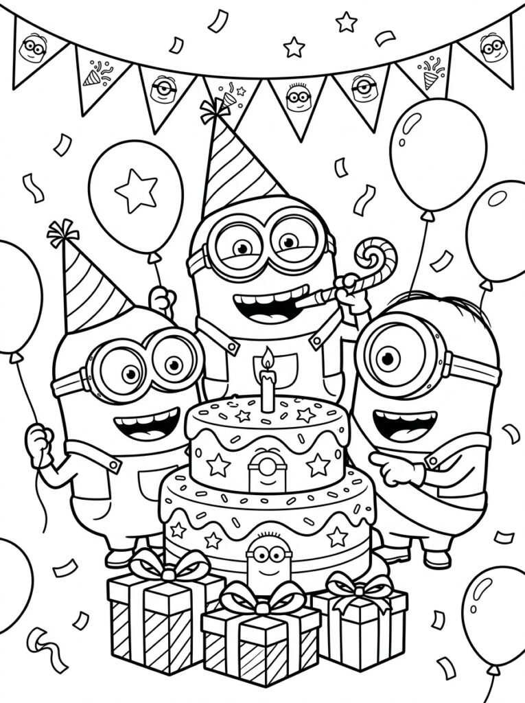 Minions verjaardag Kleurplaten (Gratis PDF Printables) 35 - gratis kleurplaat om te printen