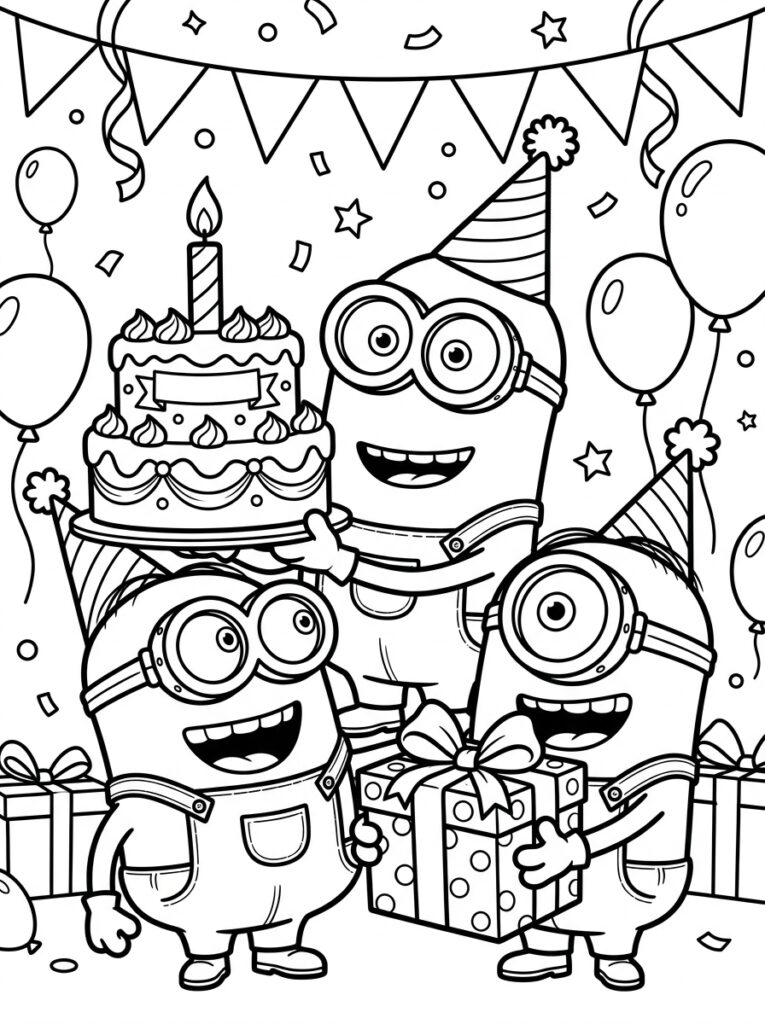Minions verjaardag Kleurplaten (Gratis PDF Printables) 36 - gratis kleurplaat om te printen