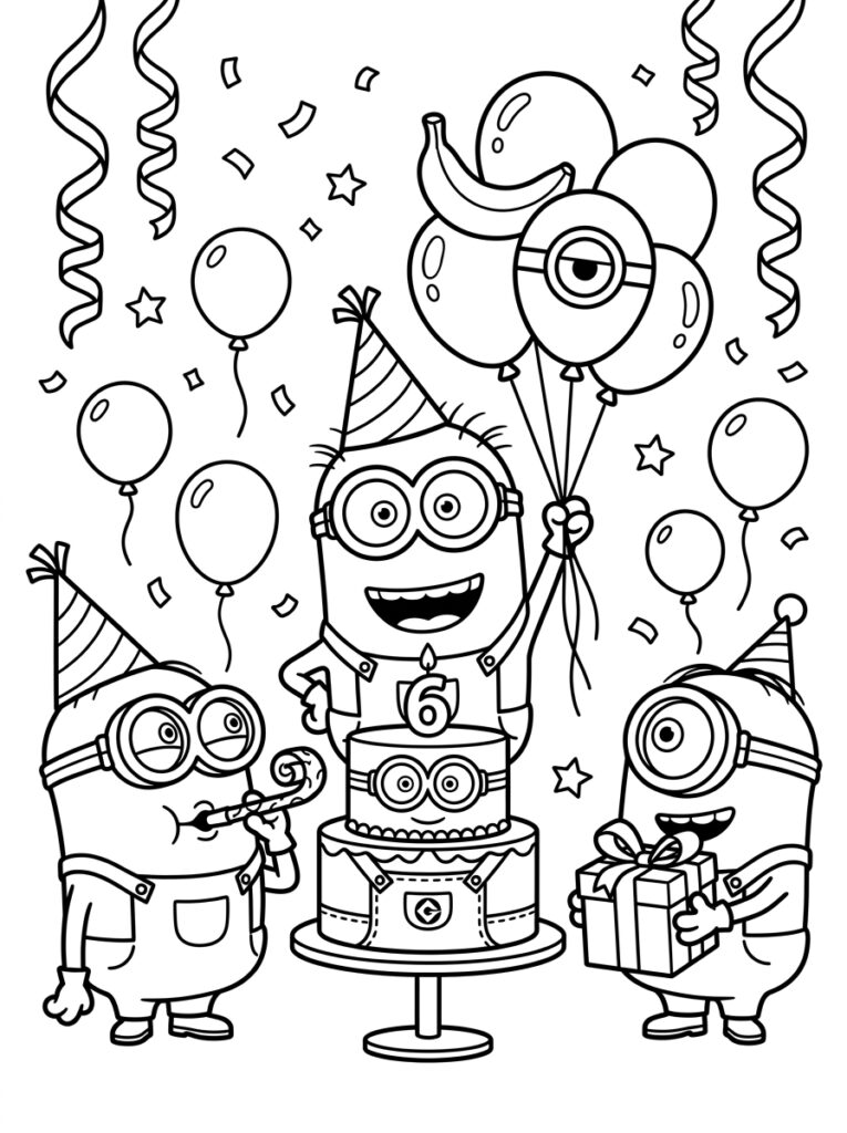 Minions verjaardag Kleurplaten (Gratis PDF Printables) 37 - gratis kleurplaat om te printen