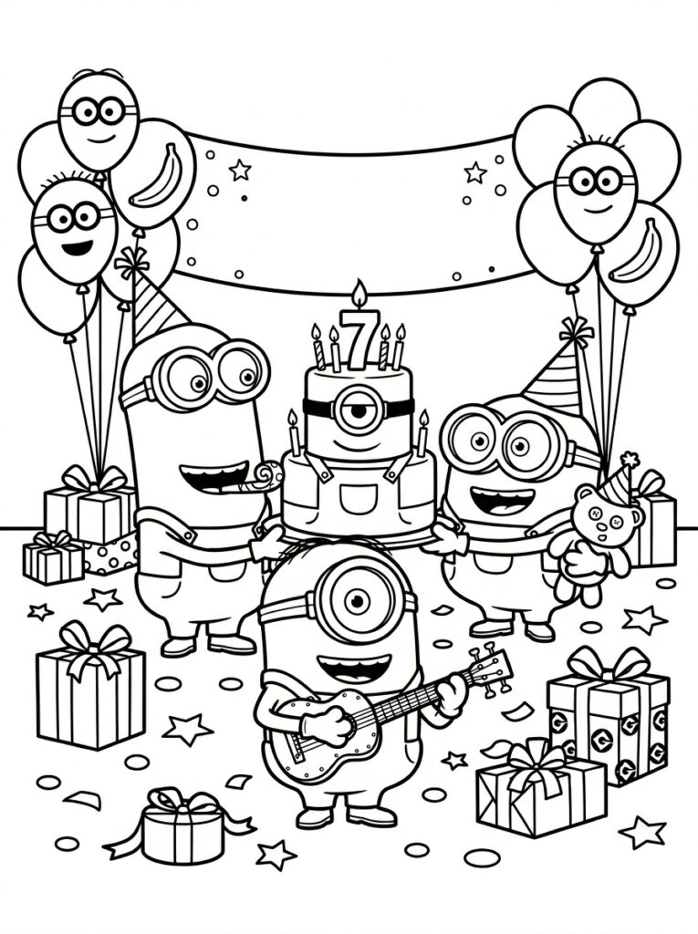 Minions verjaardag Kleurplaten (Gratis PDF Printables) 38 - gratis kleurplaat om te printen