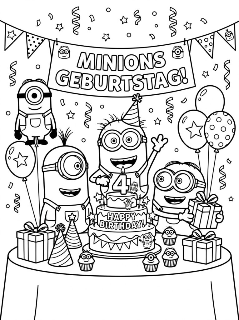 Minions verjaardag Kleurplaten (Gratis PDF Printables) 39 - gratis kleurplaat om te printen