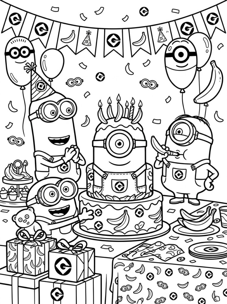 Minions verjaardag Kleurplaten (Gratis PDF Printables) 40 - gratis kleurplaat om te printen