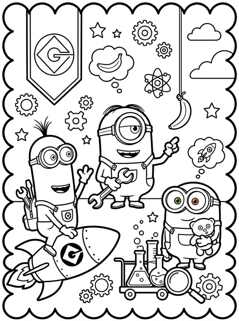 Minions Kleurplaten (Gratis PDF Printables) 03 - gratis kleurplaat om te printen