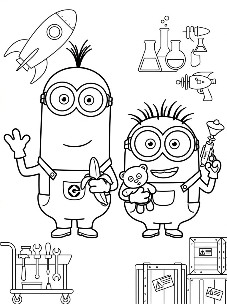 Minions Kleurplaten (Gratis PDF Printables) 09 - gratis kleurplaat om te printen