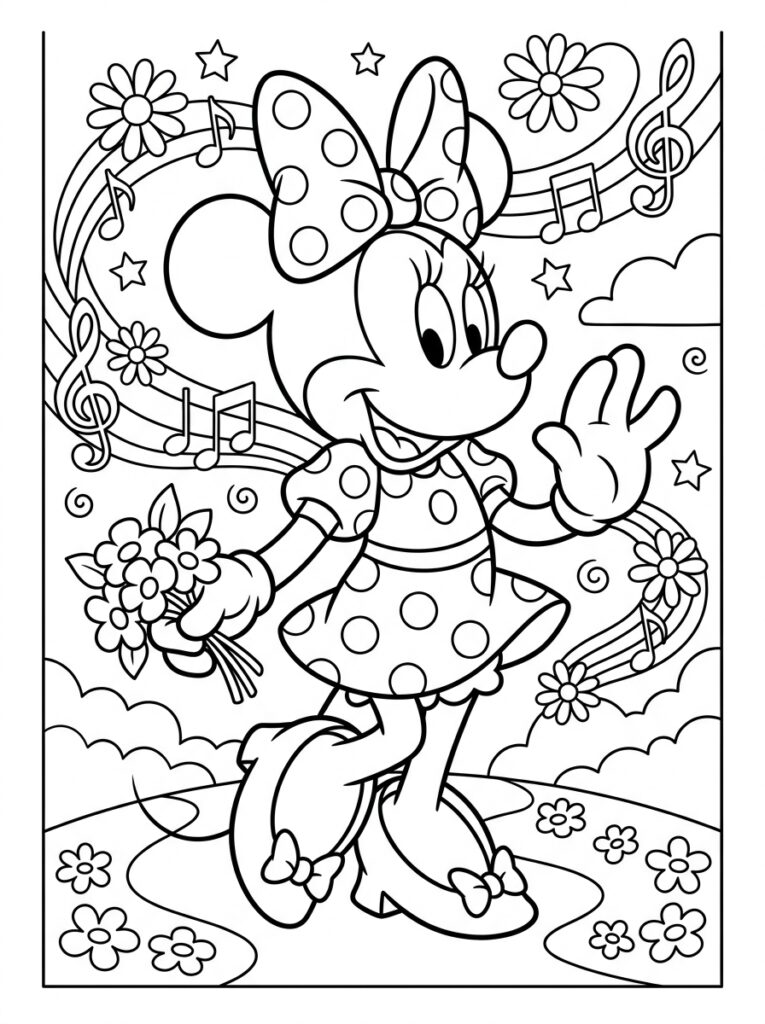 Minnie Mouse Kleurplaten (Gratis PDF Printables) 10 - gratis kleurplaat om te printen