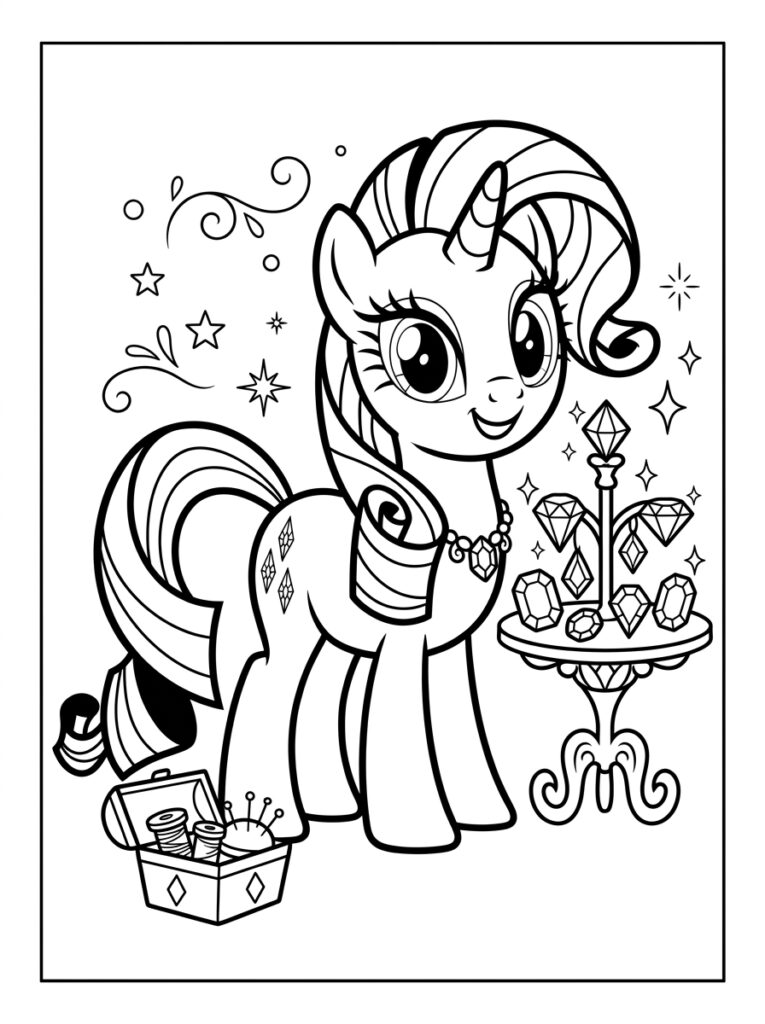My Little Pony Rarity Kleurplaten (Gratis PDF Printables) 02 - gratis kleurplaat om te printen