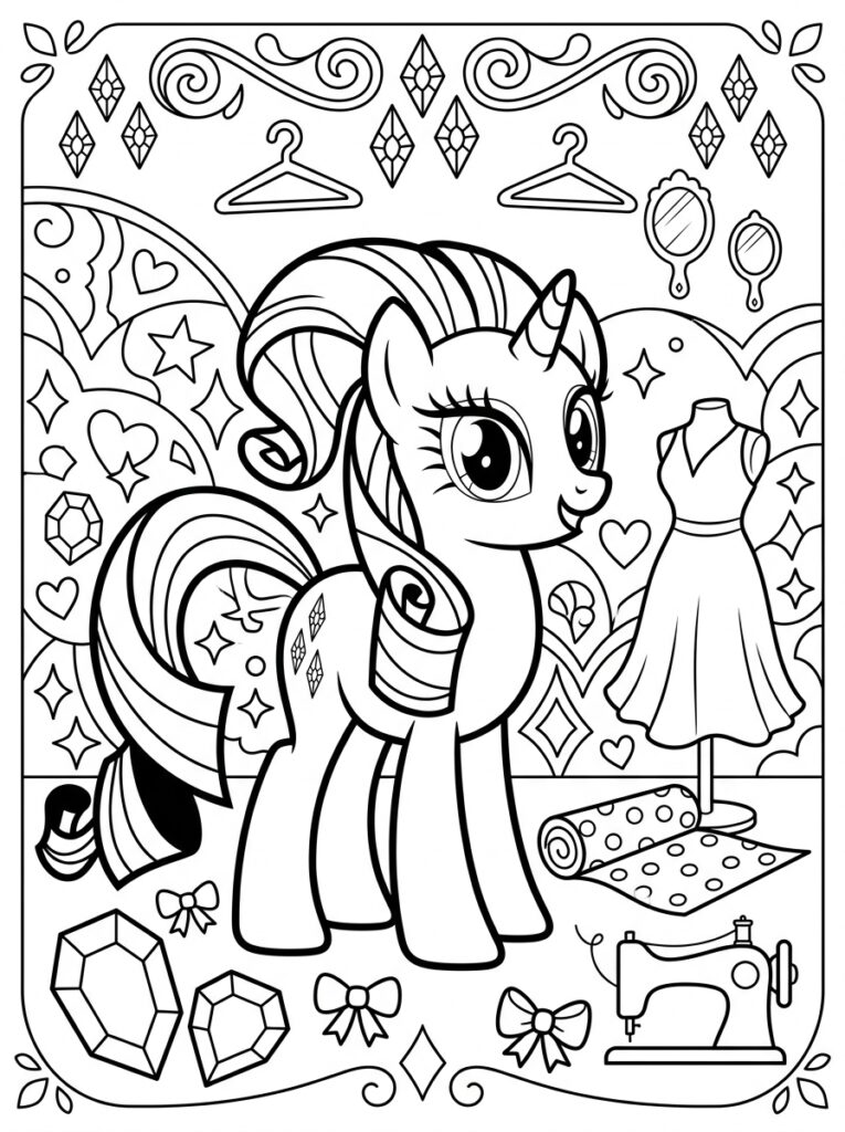My Little Pony Rarity Kleurplaten (Gratis PDF Printables) 08 - gratis kleurplaat om te printen