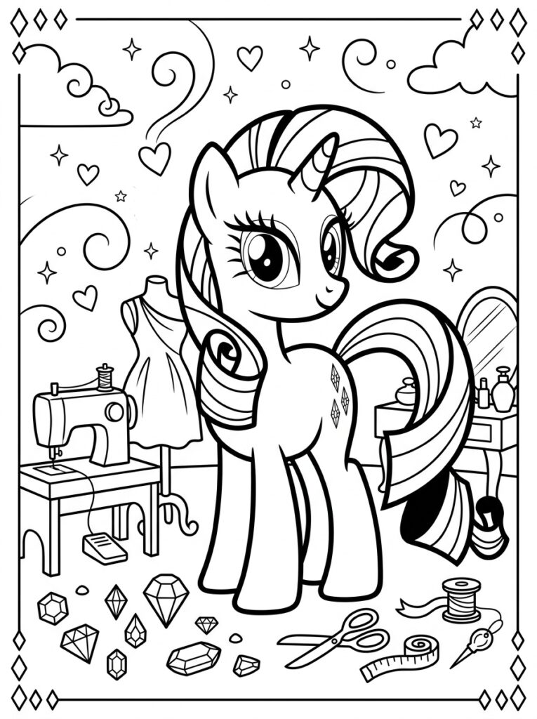 My Little Pony Rarity Kleurplaten (Gratis PDF Printables) 22 - gratis kleurplaat om te printen