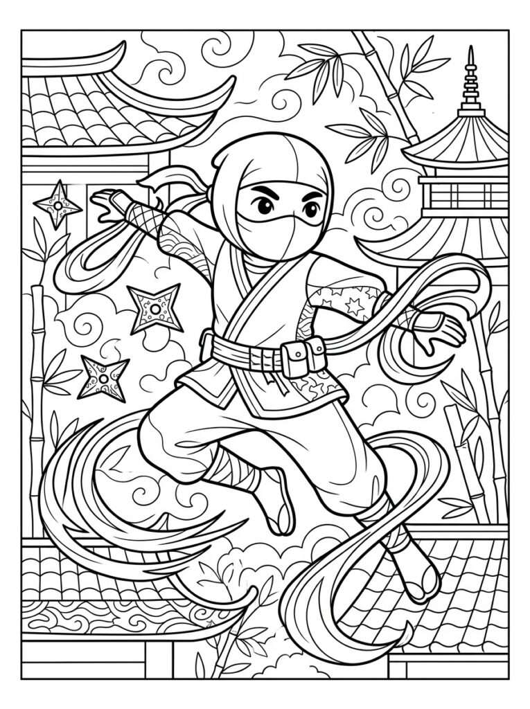 Ninja Kleurplaten (Gratis PDF Printables) 01 - gratis kleurplaat om te printen