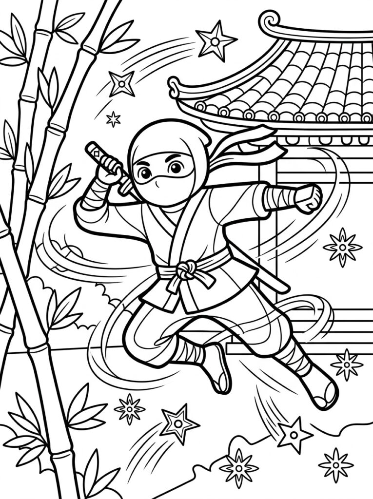 Ninja Kleurplaten (Gratis PDF Printables) 03 - gratis kleurplaat om te printen