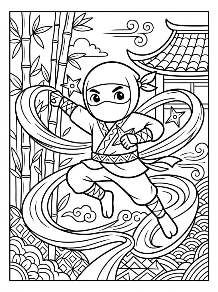 Ninja Kleurplaten (Gratis PDF Printables) 04 - gratis kleurplaat om te printen