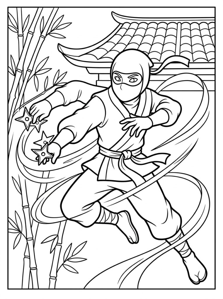 Ninja Kleurplaten (Gratis PDF Printables) 05 - gratis kleurplaat om te printen