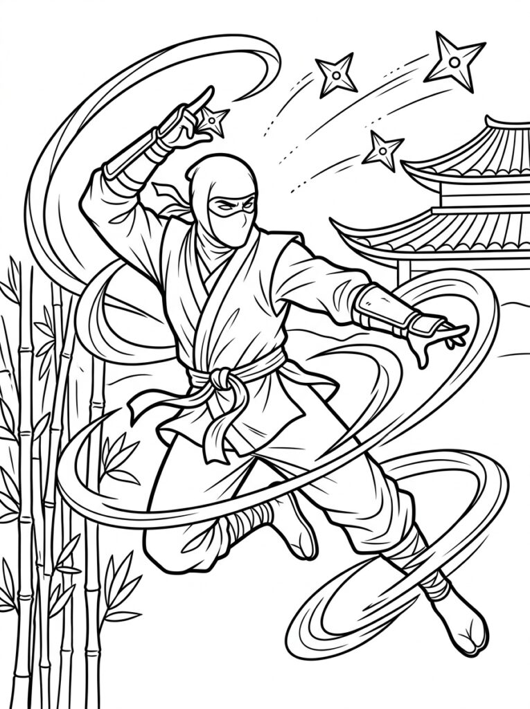 Ninja Kleurplaten (Gratis PDF Printables) 06 - gratis kleurplaat om te printen
