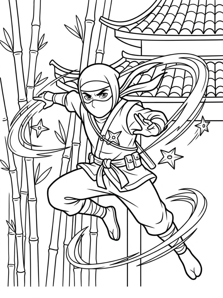 Ninja Kleurplaten (Gratis PDF Printables) 07 - gratis kleurplaat om te printen