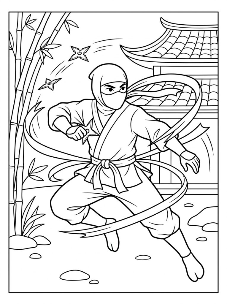 Ninja Kleurplaten (Gratis PDF Printables) 08 - gratis kleurplaat om te printen