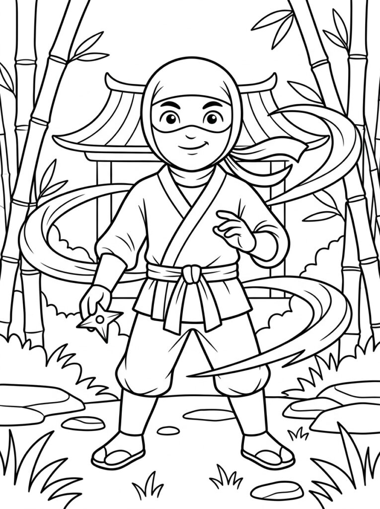 Ninja Kleurplaten (Gratis PDF Printables) 09 - gratis kleurplaat om te printen