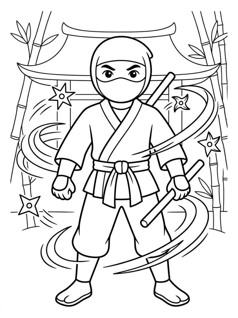 Ninja Kleurplaten (Gratis PDF Printables) 10 - gratis kleurplaat om te printen