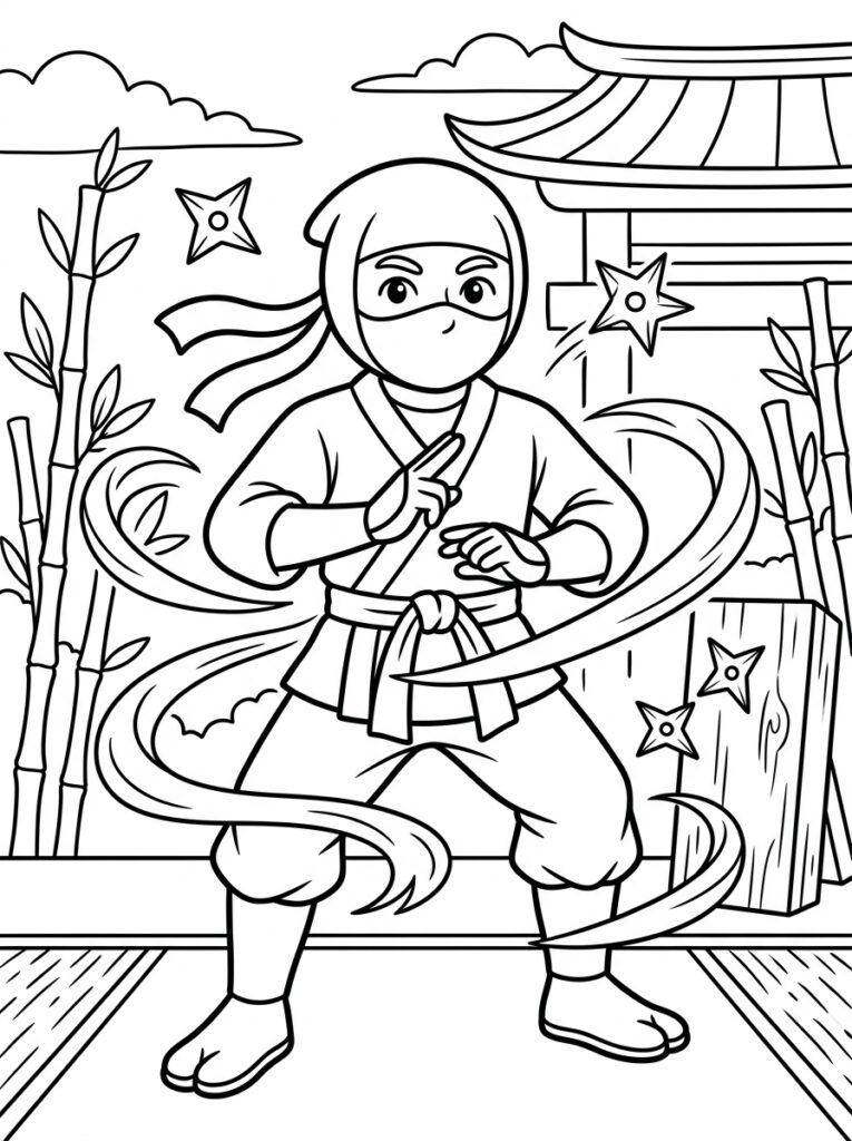 Ninja Kleurplaten (Gratis PDF Printables) 11 - gratis kleurplaat om te printen