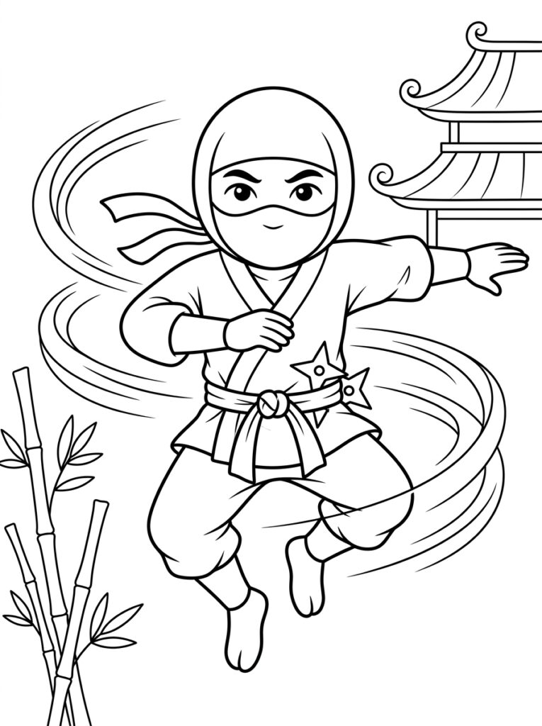 Ninja Kleurplaten (Gratis PDF Printables) 12 - gratis kleurplaat om te printen
