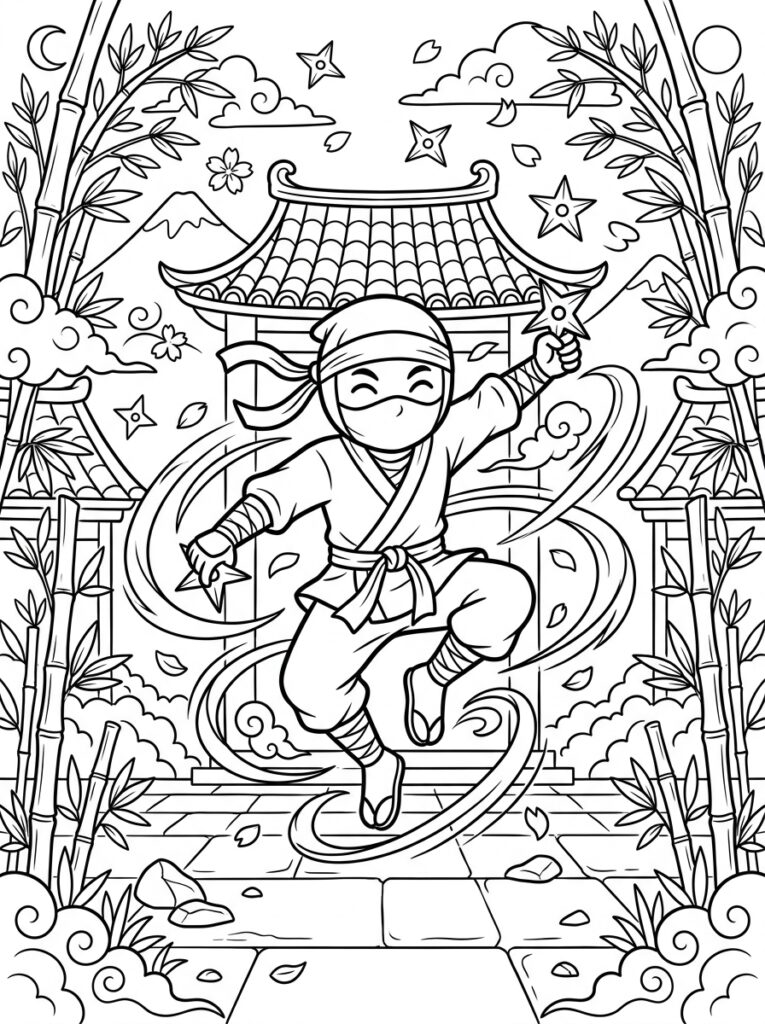 Ninja Kleurplaten (Gratis PDF Printables) 14 - gratis kleurplaat om te printen