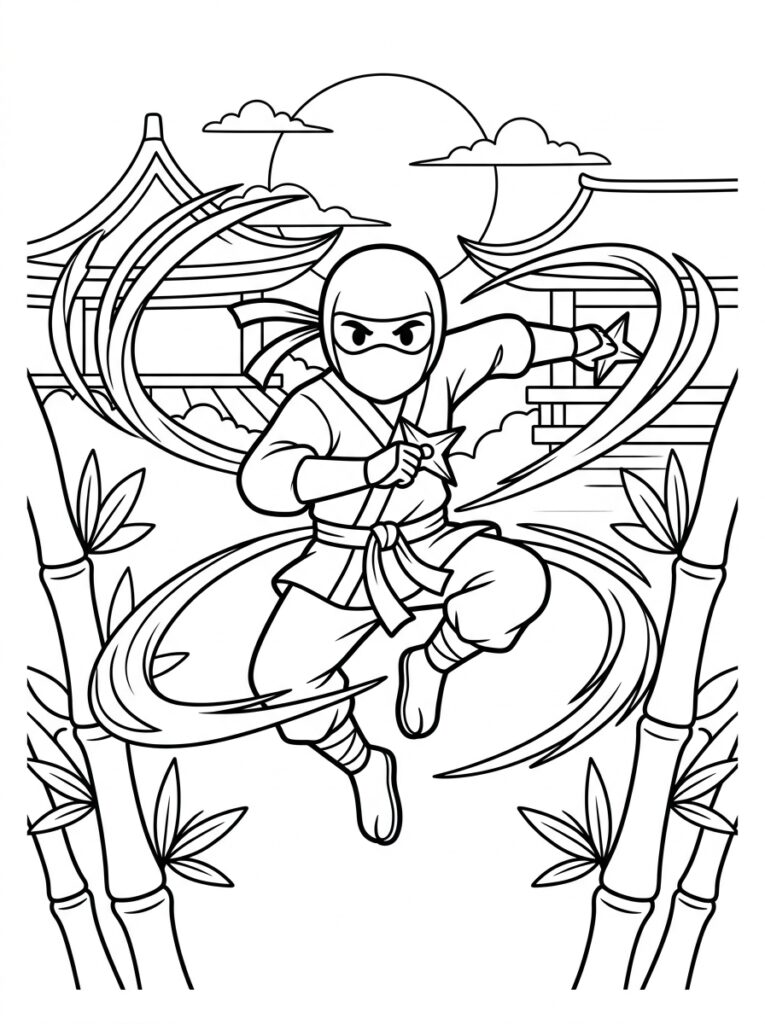 Ninja Kleurplaten (Gratis PDF Printables) 15 - gratis kleurplaat om te printen