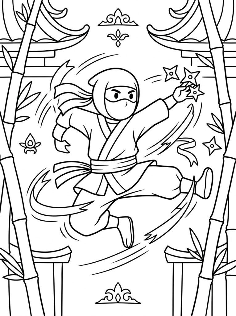 Ninja Kleurplaten (Gratis PDF Printables) 16 - gratis kleurplaat om te printen