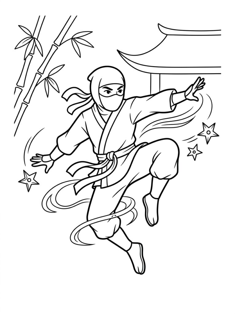 Ninja Kleurplaten (Gratis PDF Printables) 17 - gratis kleurplaat om te printen