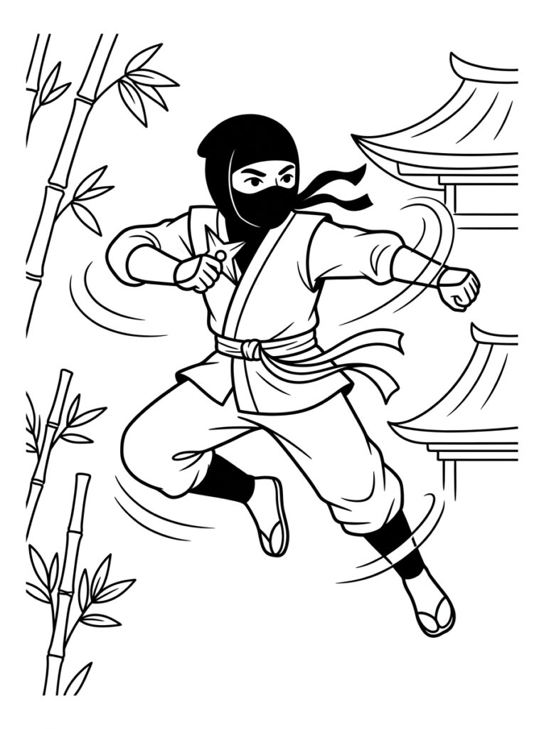 Ninja Kleurplaten (Gratis PDF Printables) 18 - gratis kleurplaat om te printen