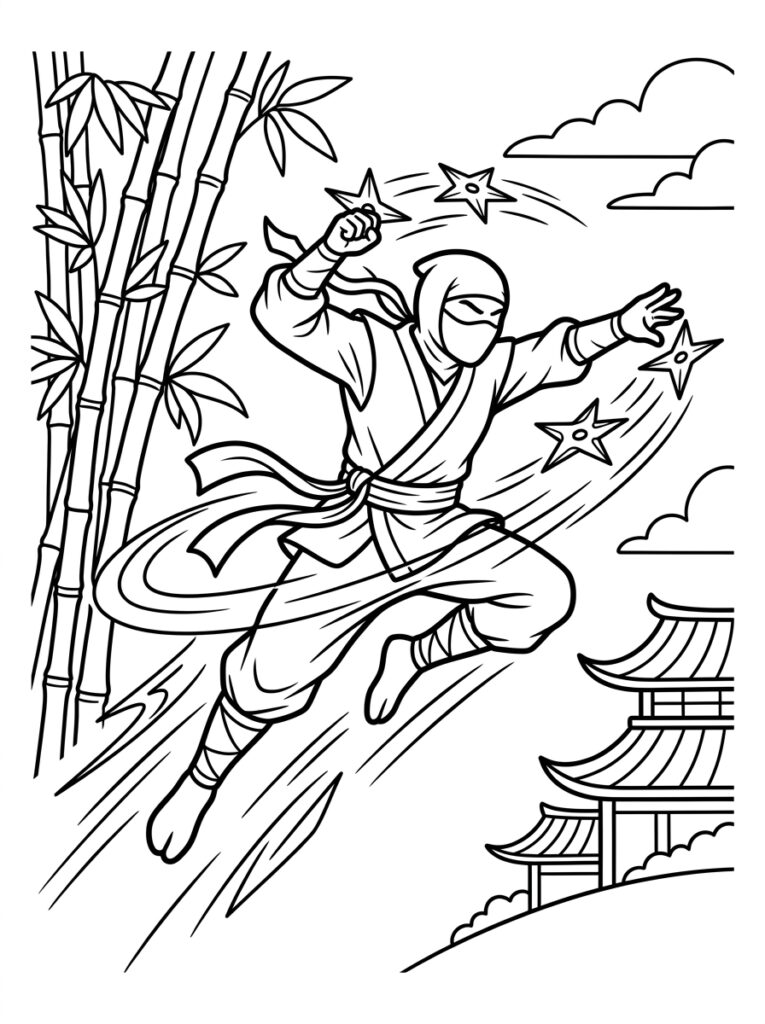 Ninja Kleurplaten (Gratis PDF Printables) 19 - gratis kleurplaat om te printen
