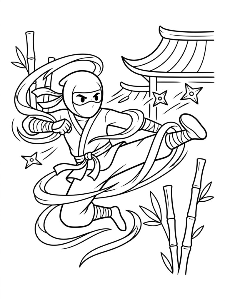 Ninja Kleurplaten (Gratis PDF Printables) 20 - gratis kleurplaat om te printen