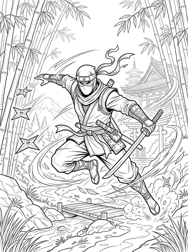 Ninja Kleurplaten (Gratis PDF Printables) 21 - gratis kleurplaat om te printen