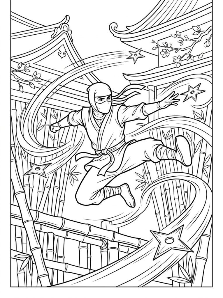 Ninja Kleurplaten (Gratis PDF Printables) 22 - gratis kleurplaat om te printen