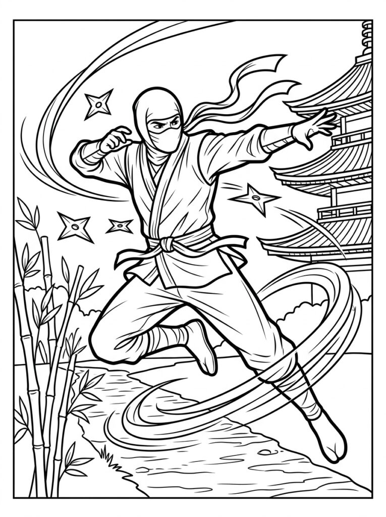 Ninja Kleurplaten (Gratis PDF Printables) 24 - gratis kleurplaat om te printen