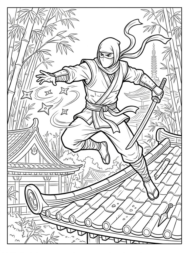 Ninja Kleurplaten (Gratis PDF Printables) 25 - gratis kleurplaat om te printen
