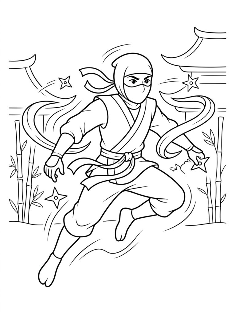 Ninja Kleurplaten (Gratis PDF Printables) 29 - gratis kleurplaat om te printen