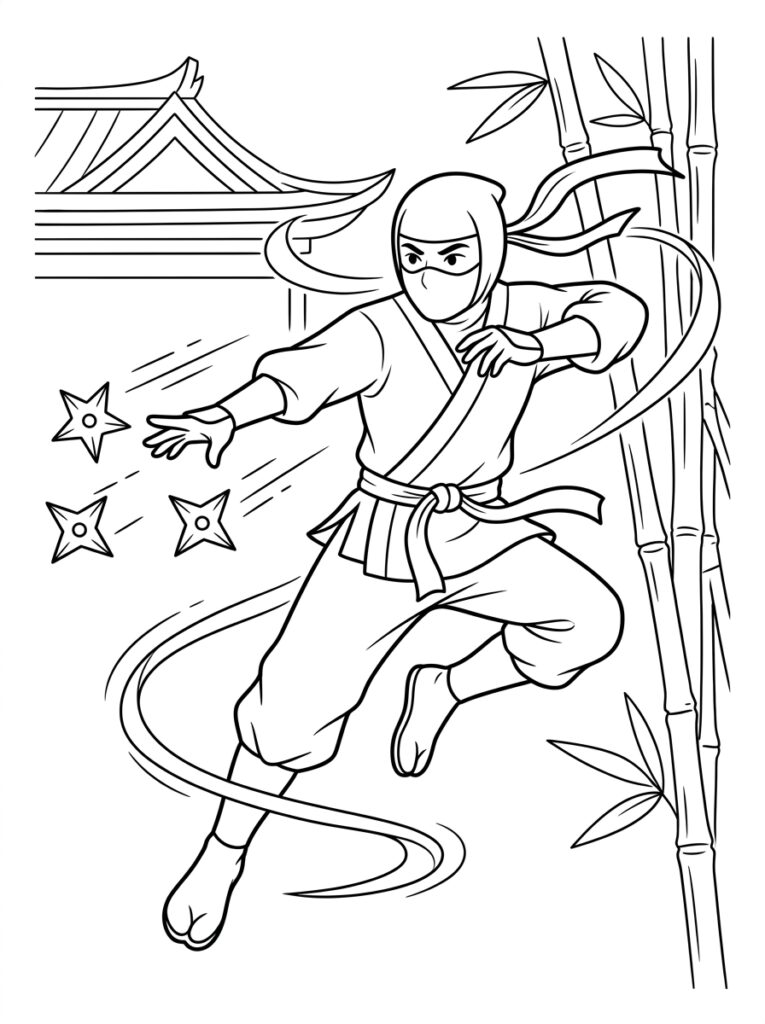 Ninja Kleurplaten (Gratis PDF Printables) 31 - gratis kleurplaat om te printen
