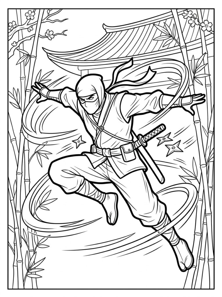 Ninja Kleurplaten (Gratis PDF Printables) 36 - gratis kleurplaat om te printen