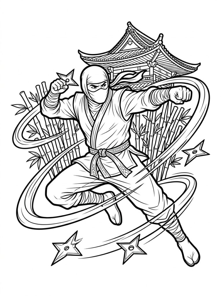 Ninja Kleurplaten (Gratis PDF Printables) 38 - gratis kleurplaat om te printen