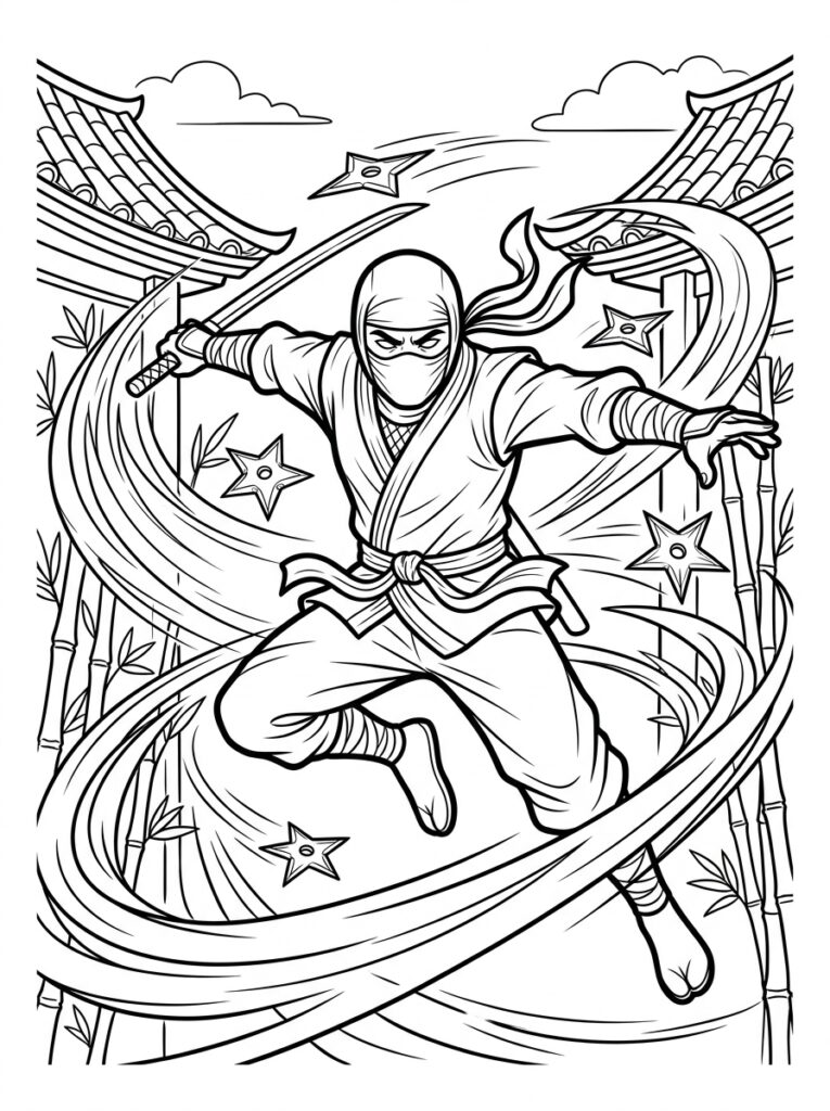 Ninja Kleurplaten (Gratis PDF Printables) 39 - gratis kleurplaat om te printen
