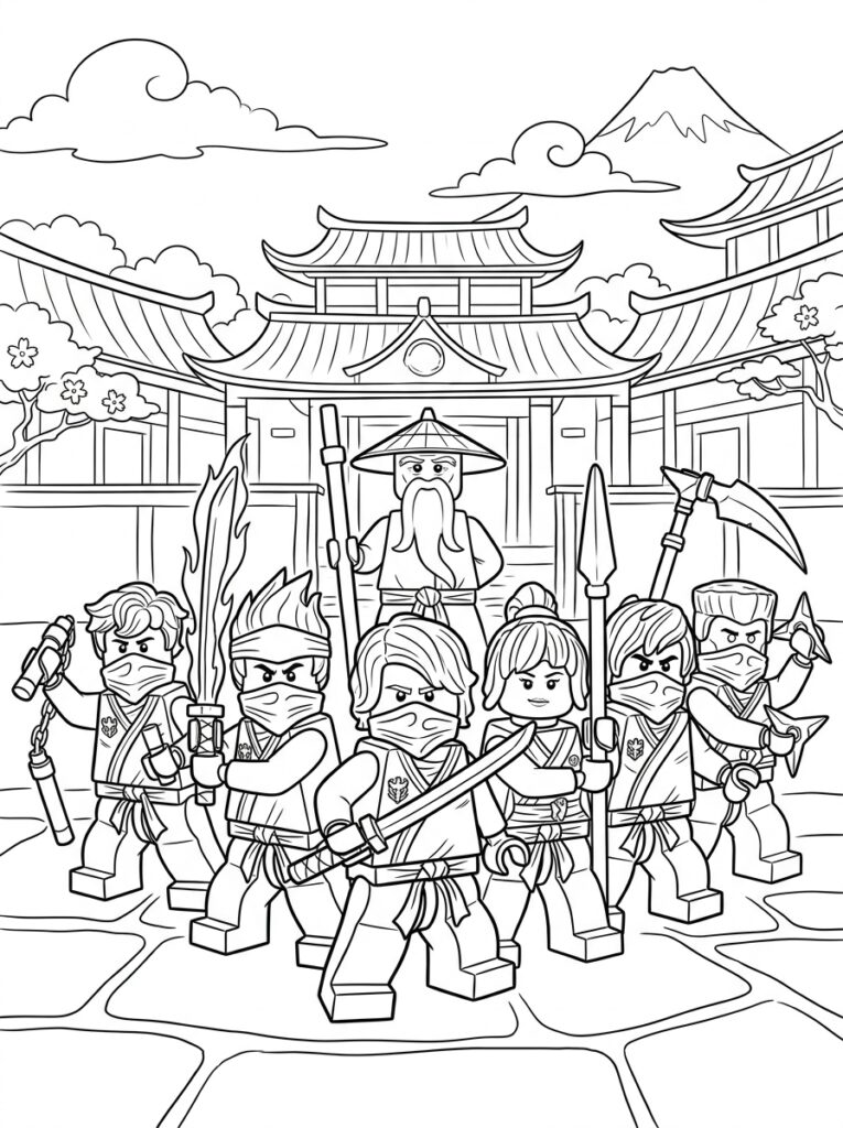 Ninjago alle ninja's Kleurplaten (Gratis PDF Printables) 03 - gratis kleurplaat om te printen