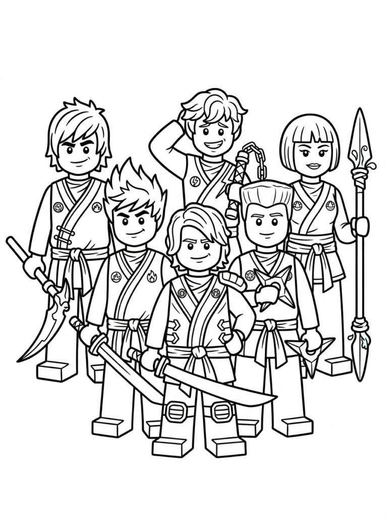Ninjago alle ninja's Kleurplaten (Gratis PDF Printables) 09 - gratis kleurplaat om te printen