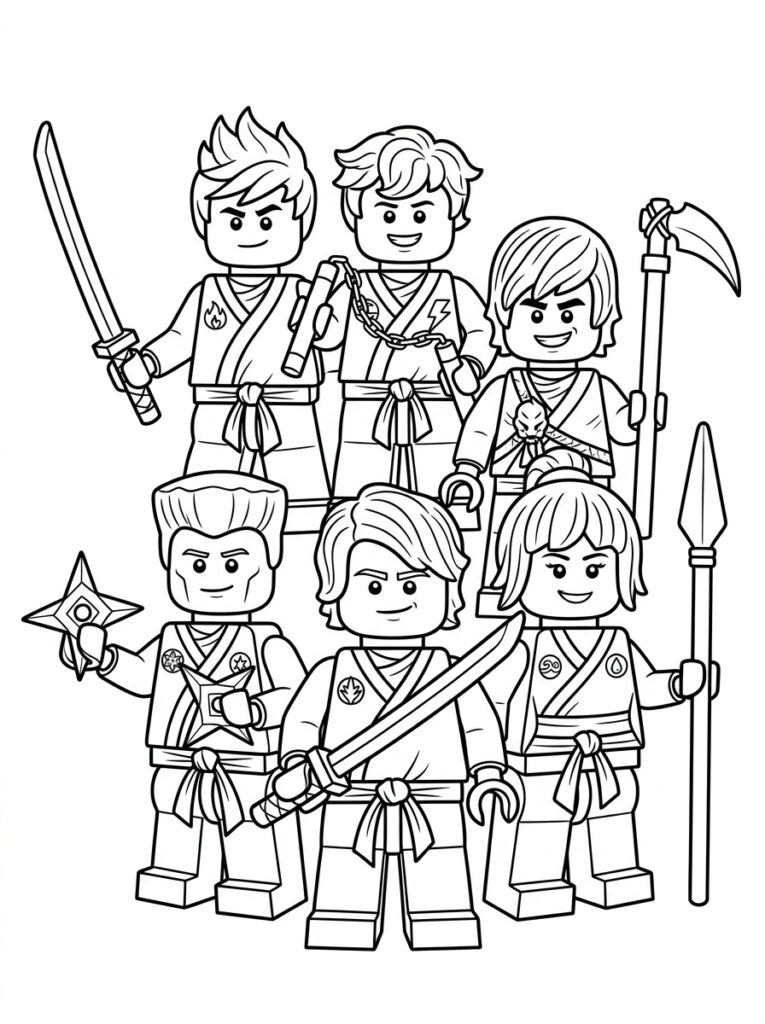 Ninjago alle ninja's Kleurplaten (Gratis PDF Printables) 10 - gratis kleurplaat om te printen