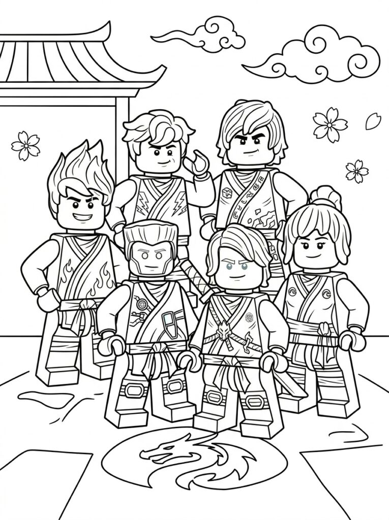 Ninjago alle ninja's Kleurplaten (Gratis PDF Printables) 11 - gratis kleurplaat om te printen