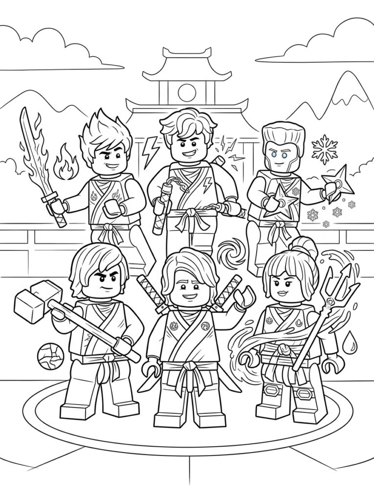 Ninjago alle ninja's Kleurplaten (Gratis PDF Printables) 12 - gratis kleurplaat om te printen