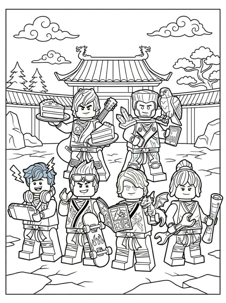 Ninjago alle ninja's Kleurplaten (Gratis PDF Printables) 13 - gratis kleurplaat om te printen